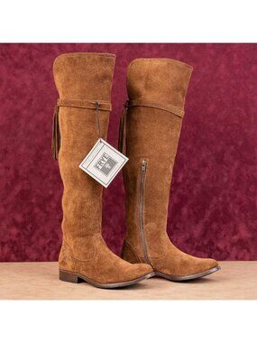 Frye Women Molly Tassel Brown Suede Zip Festival Party OTK Boots sz 6